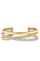 Pavé Crossover Three Row Cuff Bracelet, 18k Yellow Gold & Diamonds